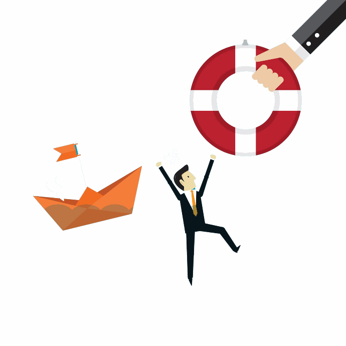 Illustration of a person receiving help at sea