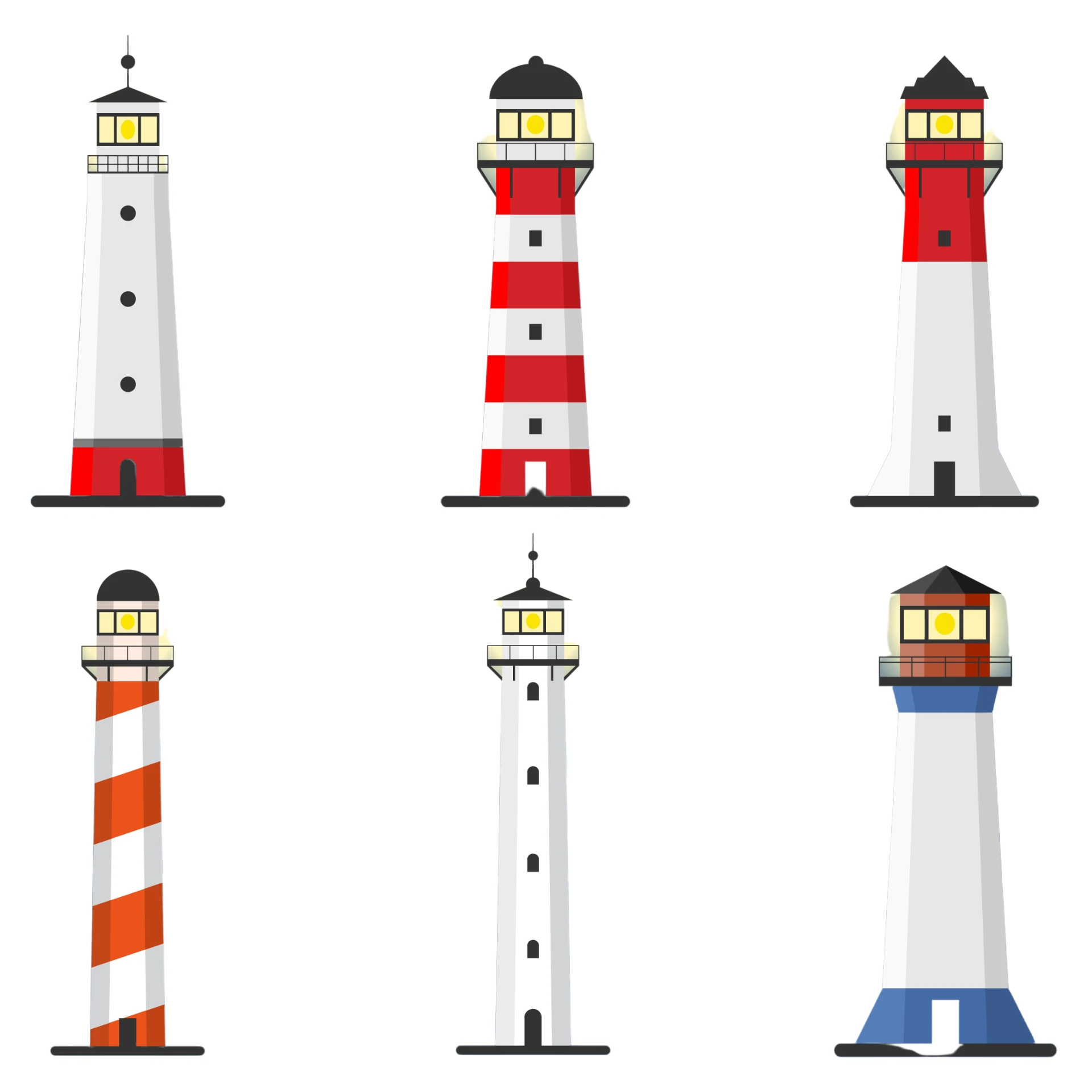 A collection of illustrated lighthouses